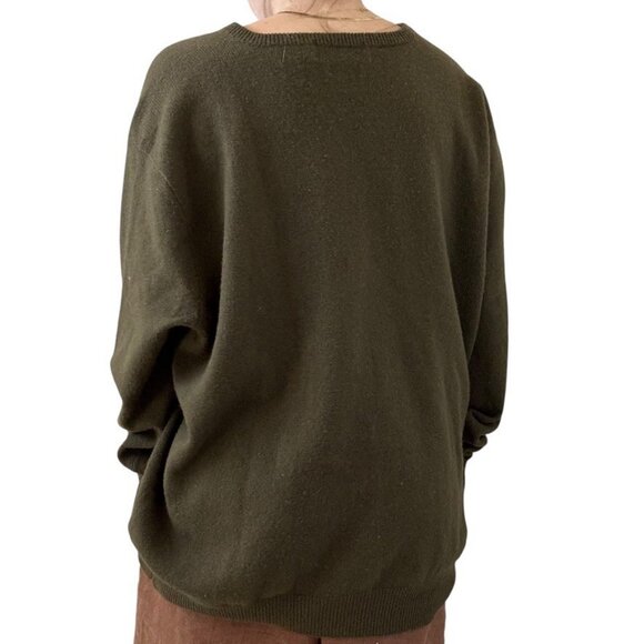 Vintage 1990s Polo Ralph Lauren Olive Green 100% Lambs Wool V Neck Sweater 4XL - Picture 8 of 8